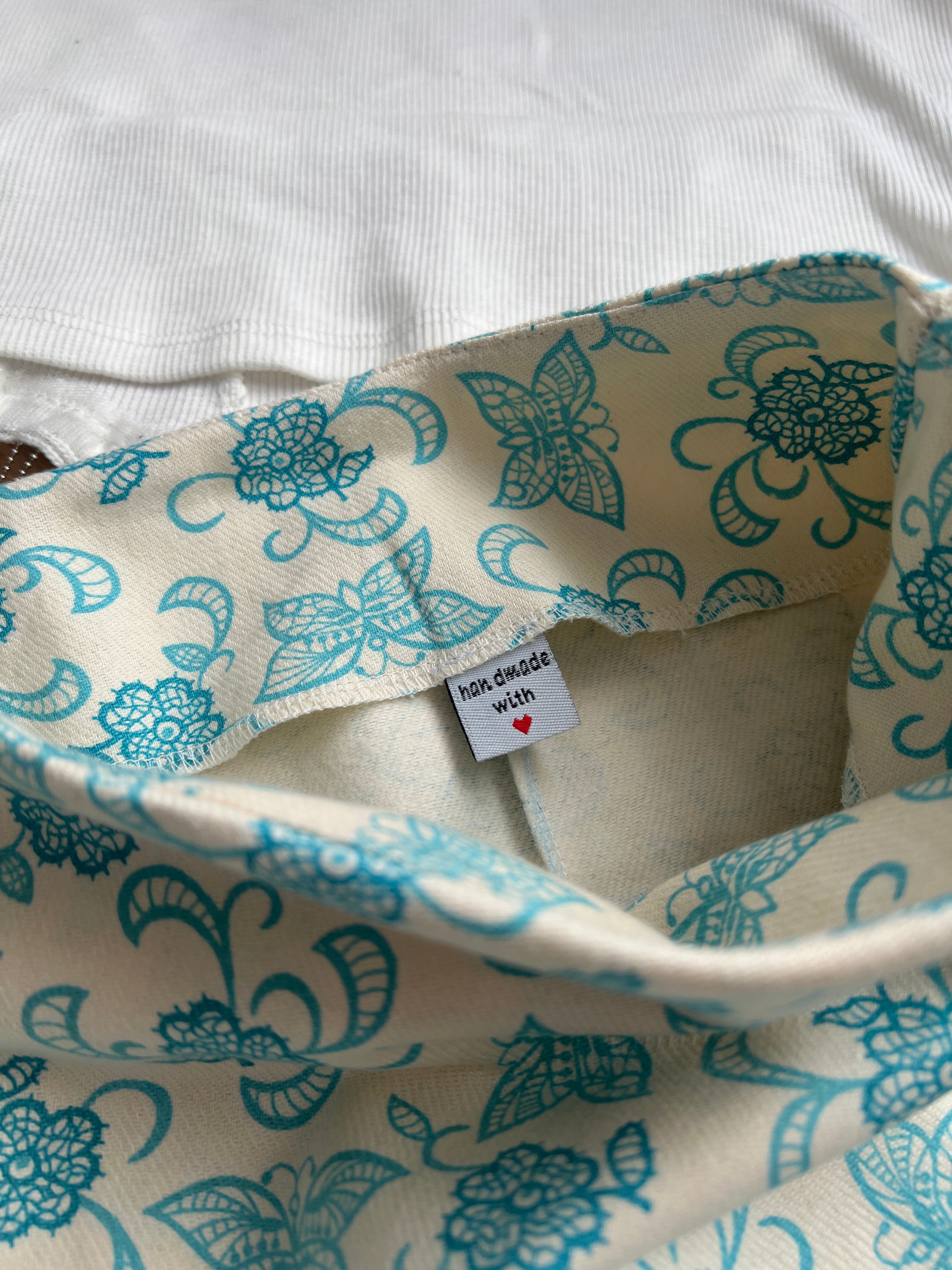 🌸 Handmade Blue Floral Skirt
L Size